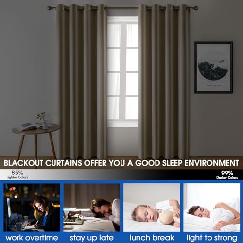 HOMEIDEAS 2 Panels Beige Faux Silk Blackout Curtains, 52 X 84 Inch Room Darkening Satin Thermal Insulated Window Drapes for Bedroom, Indoor,Champagne Gold - Image 5