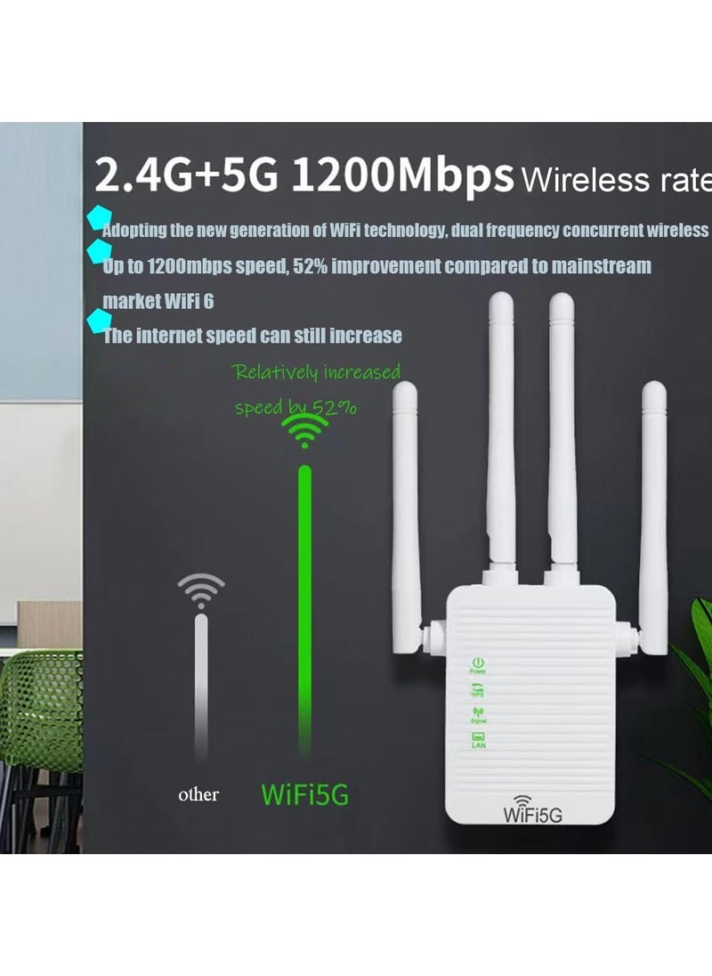 GUDOO WiFi Extender WiFi Range Extender Signal Enhancer 5G 1200Mbps Dual Frequency Mini Compact Internet Booster for Home, Wireless Signal Repeater  - Image 2