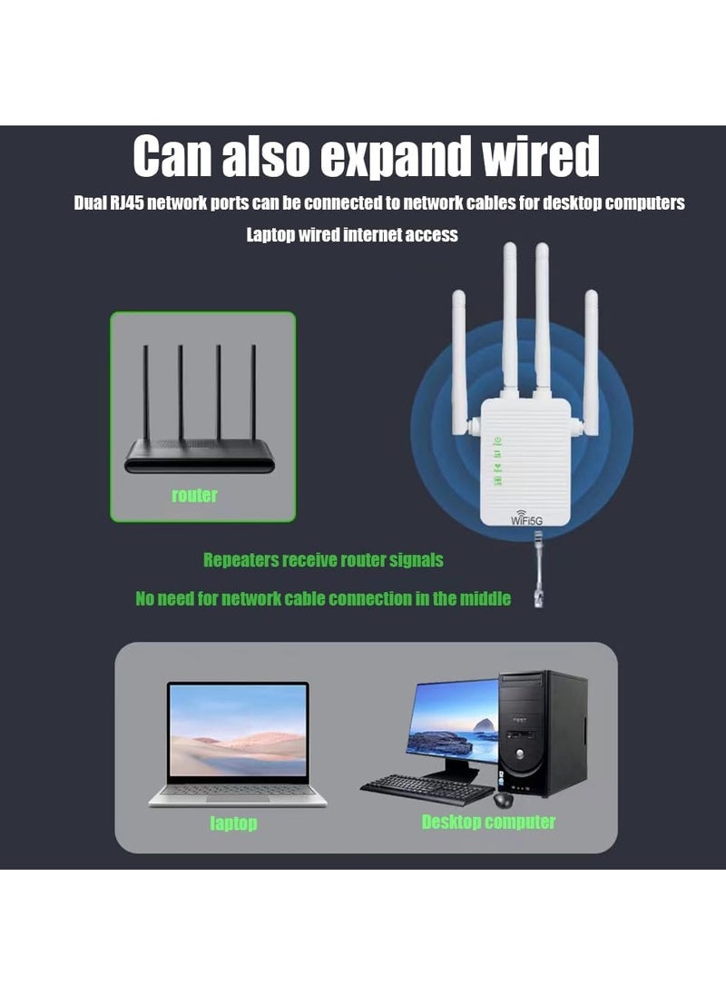 WiFi Extender WiFi Range Extender Signal Enhancer 5G 1200Mbps Dual Frequency Mini Compact Internet Booster for Home, Wireless Signal Repeater