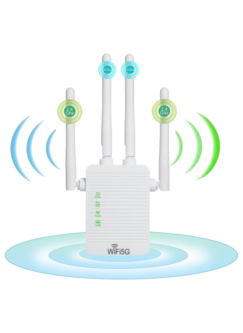 WiFi Extender WiFi Range Extender Signal Enhancer 5G 1200Mbps Dual Frequency Mini Compact Internet Booster for Home, Wireless Signal Repeater