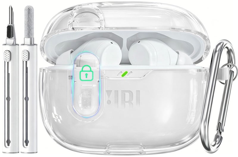 Wowwat for JBL Vibe 200TWS/JBL Vibe Beam Case with Lock,TPU Transparent Protective Case Cover for Men Women with Cleaner Kit and Keychain Compatible with JBL Vibe Beam 2 (2025)- Clear - Image 1