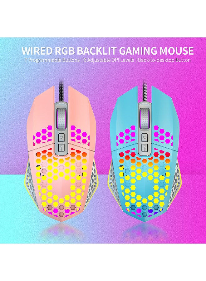 Wired RGB Backlit 8000 DPI Gaming Mouse 7 Programmable Buttons 6 Adjustable DPI Levels Back-to-desktop Button, Blue