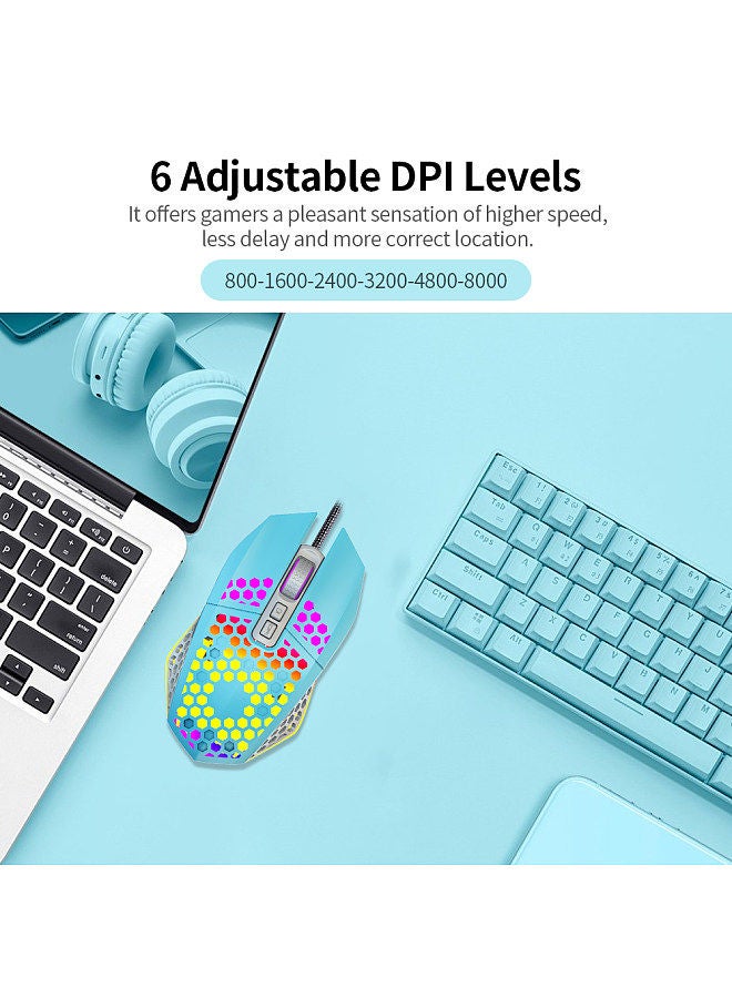 Wired RGB Backlit 8000 DPI Gaming Mouse 7 Programmable Buttons 6 Adjustable DPI Levels Back-to-desktop Button, Blue