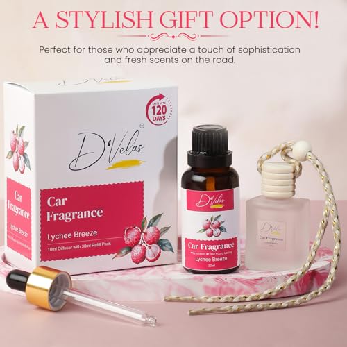 D'Velas D’Velas™ 40ml Car Freshener Diffuser Set– Long-Lasting Upto 120 Days | Lychee Breeze | No Paraben | 10ml Wooden Lid Bottle with 30ml Refill | Perfume Diffuser | Odor Eliminator for Car Interior - Image 4