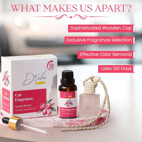 D'Velas D’Velas™ 40ml Car Freshener Diffuser Set– Long-Lasting Upto 120 Days | Lychee Breeze | No Paraben | 10ml Wooden Lid Bottle with 30ml Refill | Perfume Diffuser | Odor Eliminator for Car Interior - Image 3
