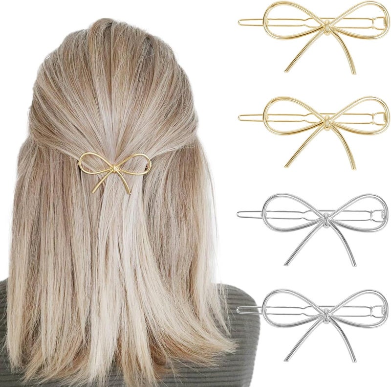 4Pcs Metal Hairpins with Minimalist Bows, Stylish and Elegant Hair Accessories for Women and Girls - Image 1