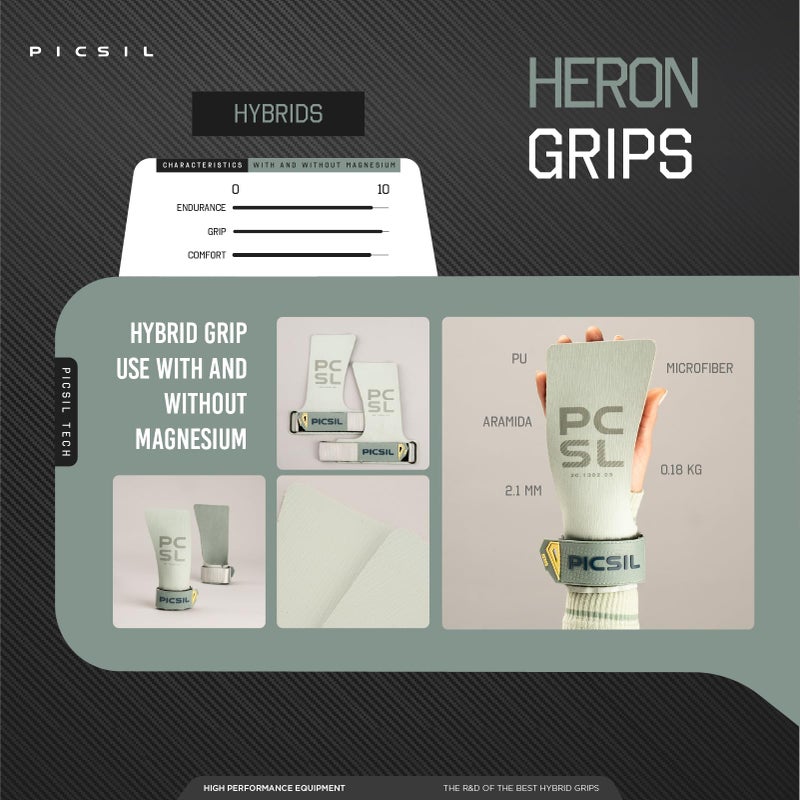 PICSIL - Heron Grips + Wristbands + Carry Bag | Full Hand Protection for Crosstraining & Gym | Use Without Chalk | Hybrid Grip with PU, Aramid & Microfiber | Unisex, Fern, G+ - Image 5