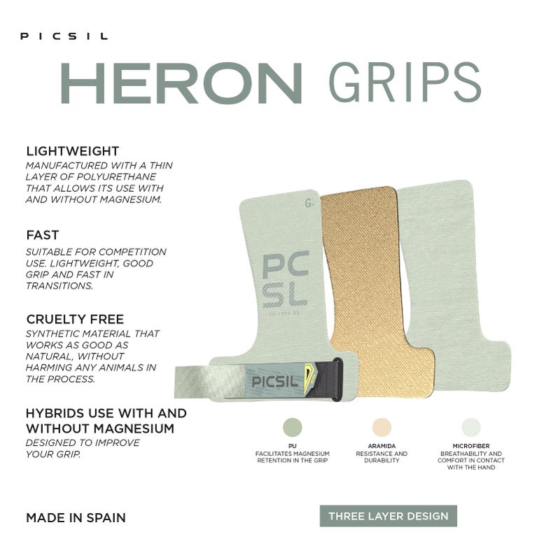 PICSIL - Heron Grips + Wristbands + Carry Bag | Full Hand Protection for Crosstraining & Gym | Use Without Chalk | Hybrid Grip with PU, Aramid & Microfiber | Unisex, Fern, G+ - Image 4