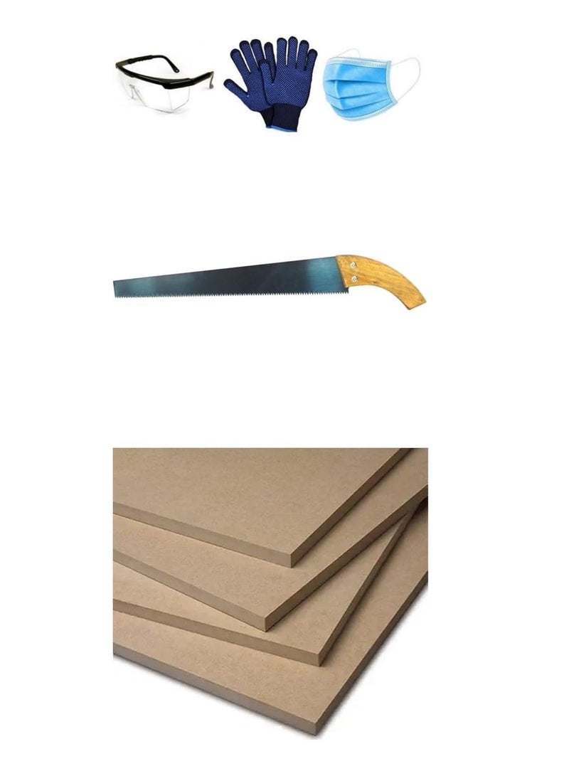 ABBASALI Plain MDF Wood Sheets 60cmX80cm for Crafts Engraving Painting Interior Design Plain MDF Board for DIY Projects Pack Of 6Pcs With Gloves,Goggle,5pcs Mask & Wood Saw (18mm) - Image 1