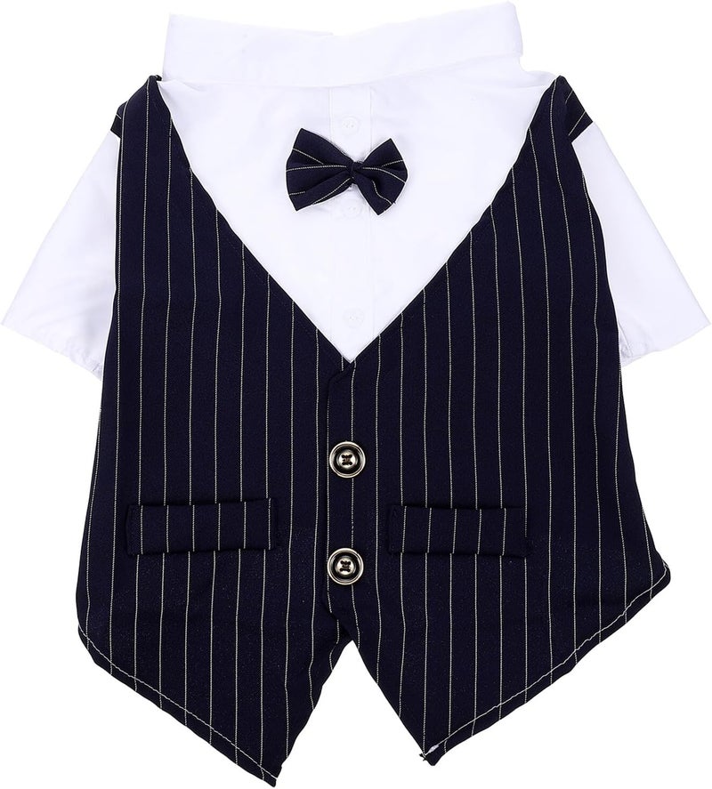 Dog Wedding Suit Puppy Dress Shirt Thin Formal Pet Costume Navy Blue L Large Dog Wedding Outfit - Image 1