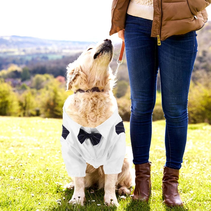 Dog Wedding Suit Puppy Dress Shirt Thin Formal Pet Costume Navy Blue L Large Dog Wedding Outfit - Image 3