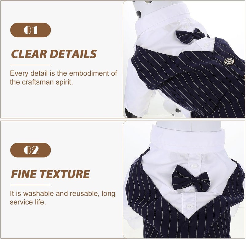 Dog Wedding Suit Puppy Dress Shirt Thin Formal Pet Costume Navy Blue L Large Dog Wedding Outfit - Image 4