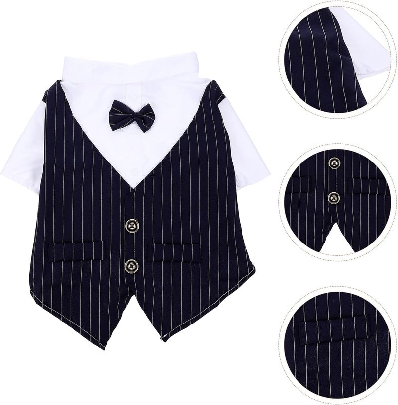 Dog Wedding Suit Puppy Dress Shirt Thin Formal Pet Costume Navy Blue L Large Dog Wedding Outfit - Image 5