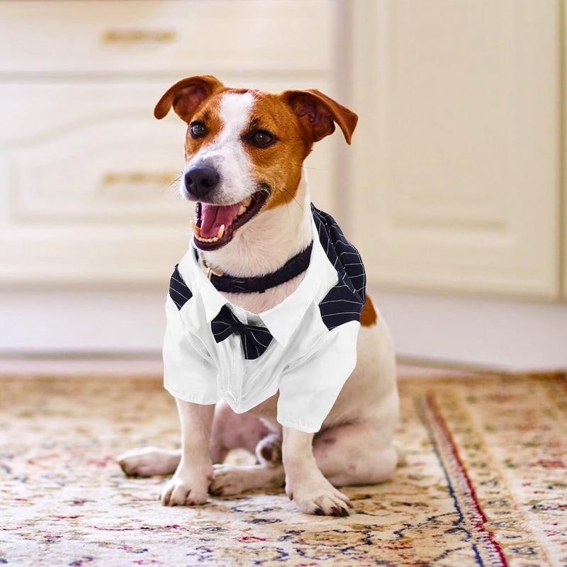 Dog Wedding Suit Puppy Dress Shirt Thin Formal Pet Costume Navy Blue L Large Dog Wedding Outfit - Image 2
