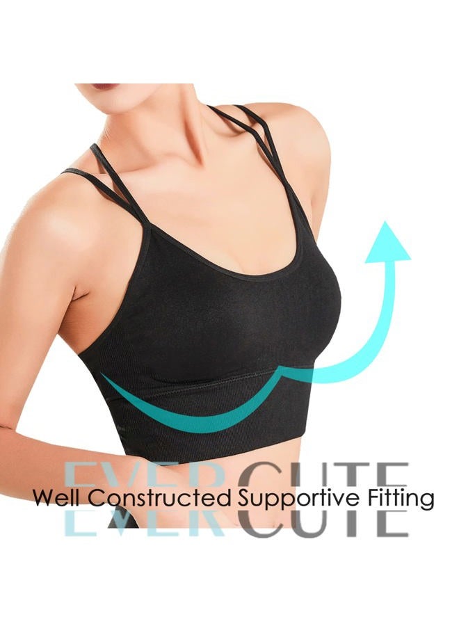 Evercute Cross Back Sport Bras Padded Strappy Criss Cross Cropped Bras for Yoga Workout Fitness Low Impact, ①black White Blue 3 Pack, XXL - Image 3