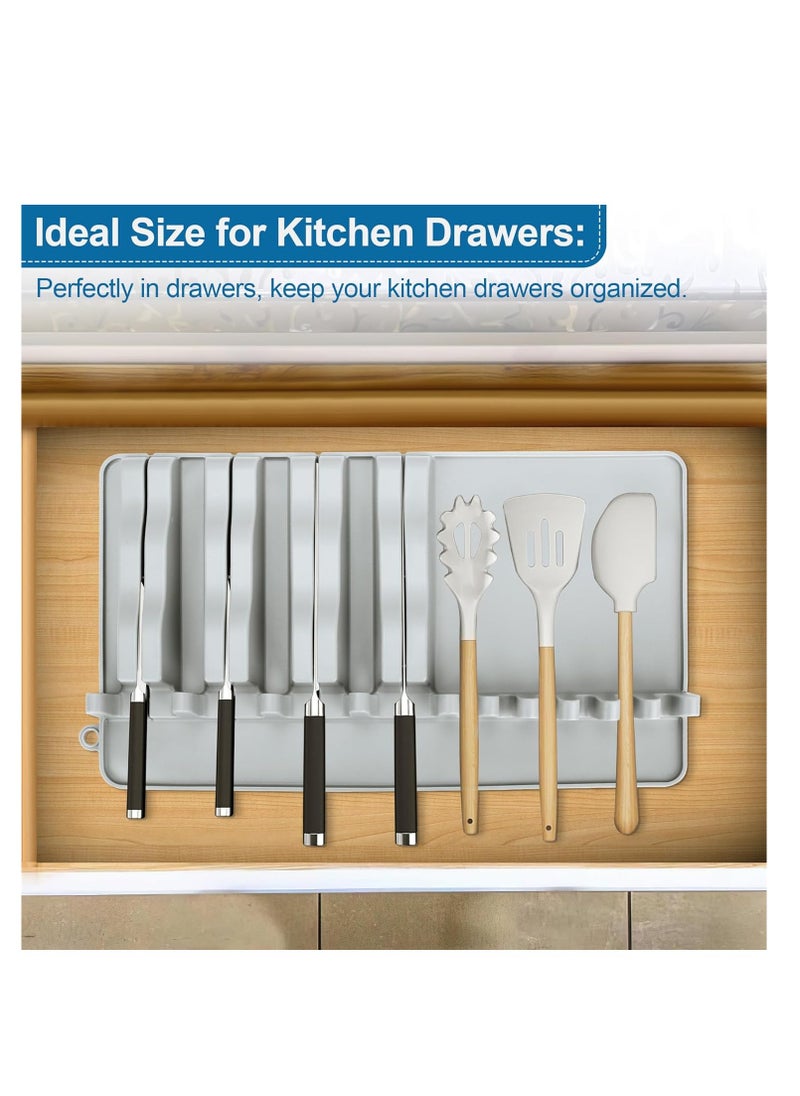 SYOSI Knife Drawer Organizer, Kitchen Knife Organizer and Silverware Organizer, Drawer Knife Holder With 4 knives and 6 Silverware, Kitchen Utensil Organizer, Plastic, Grey, 1 Pcs  - Image 3