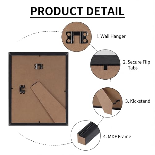 MEBRUDY 8.5 x 11 Picture Frame Set of 5, Black 8.5 by 11 Photo Frames Used for Certificate, Diploma, Document, Degree, Award, Wall Hanging or Tabletop Display - Image 5