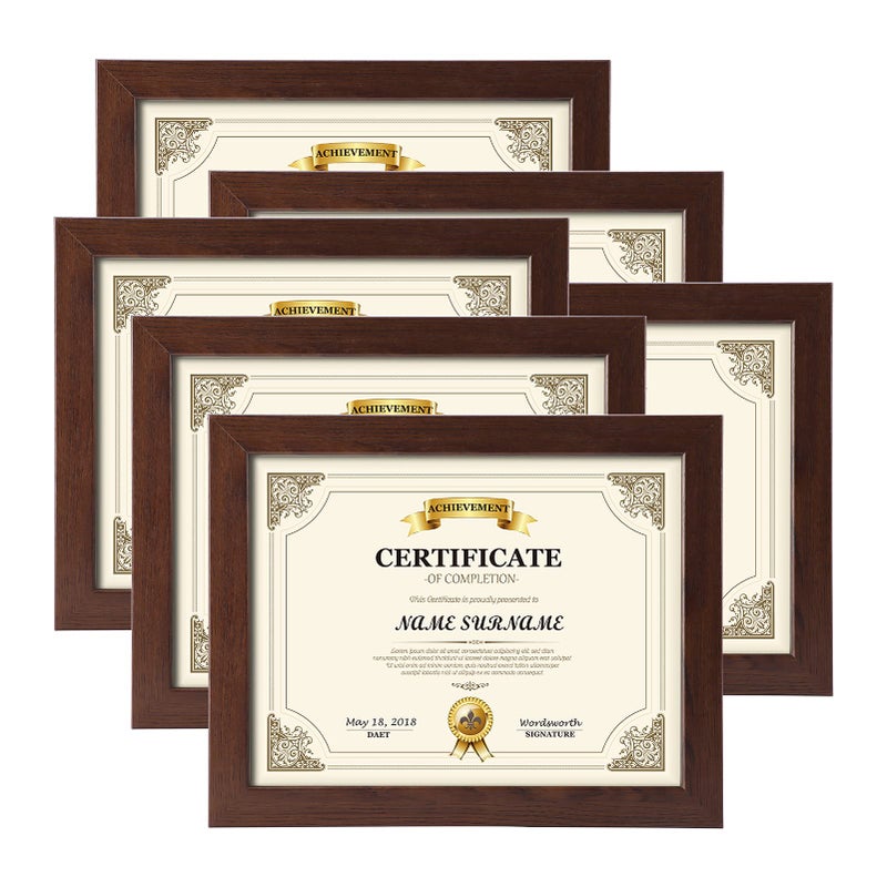 CRUGLA 85 x 11 Picture Frames Set of 6 85 by 11 Photo Document Certificate Frame Bulk for Wall Tabletop Display Brown