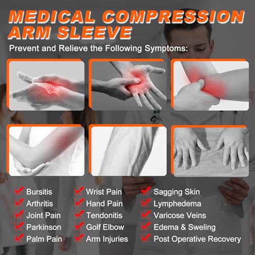 Hiball Lymphedema Medical Compression Arm Sleeve with Gauntlet, 20-30 mmHg Graduated Compression Full Arm Support for Women Men, Long Pressure Arm Hand Brace for Arthritis, Bursitis, Edema, Nerve Pain - Image 5