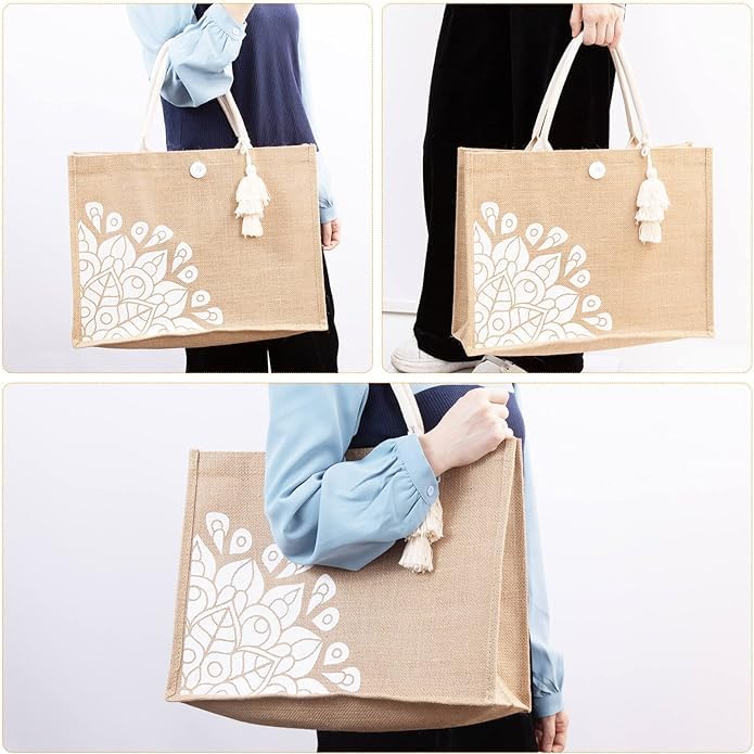 BLACKBOXES Jute Tote Bag for Women-Waterproof Beach Bag, Large Reusable Gift Bags, Gift Tote Bag for Her,Cute Tote Bag Pool Bag - Image 1
