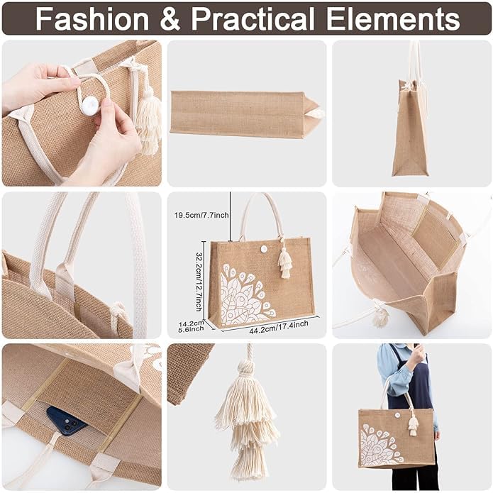 BLACKBOXES Jute Tote Bag for Women-Waterproof Beach Bag, Large Reusable Gift Bags, Gift Tote Bag for Her,Cute Tote Bag Pool Bag - Image 3