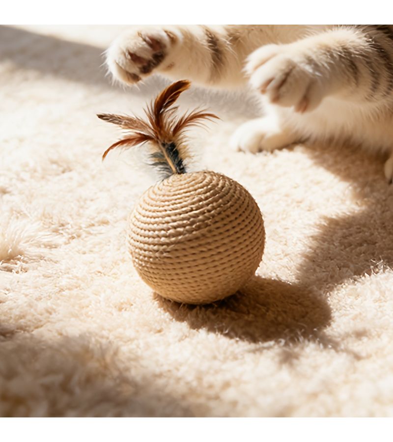 Brown Interactive Cat Toy Paper Rope Scratching Ball With Fun Sound - Image 1