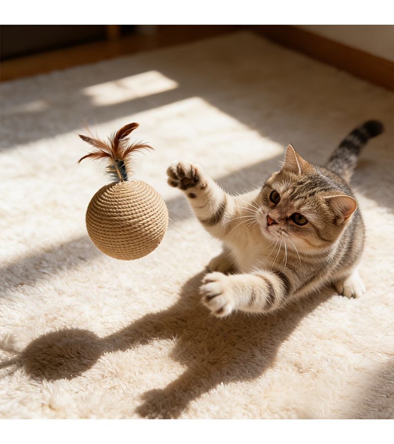 Brown Interactive Cat Toy Paper Rope Scratching Ball With Fun Sound - Image 5