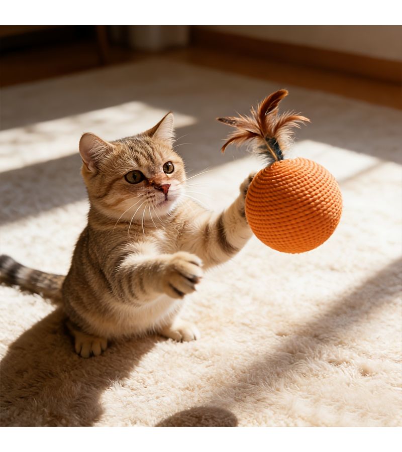 Brown Interactive Cat Toy Paper Rope Scratching Ball With Fun Sound - Image 2