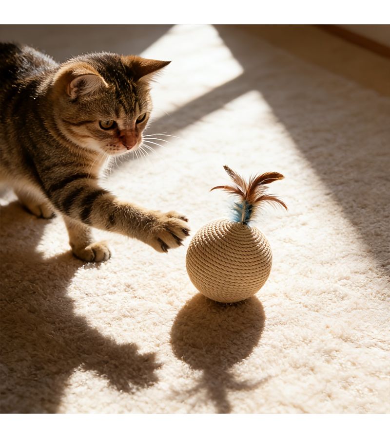 Brown Interactive Cat Toy Paper Rope Scratching Ball With Fun Sound - Image 3