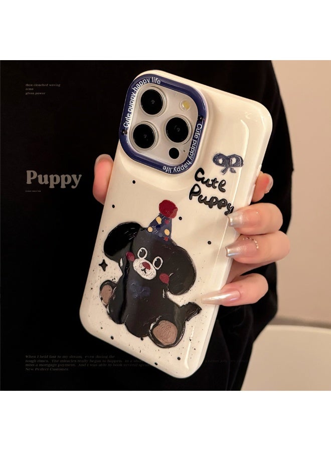 NIBEMINENT Oil Painting Of A Dog With Blue Knots On Its Body Protective TPU Case Cover For iPhone 15 Pro, White