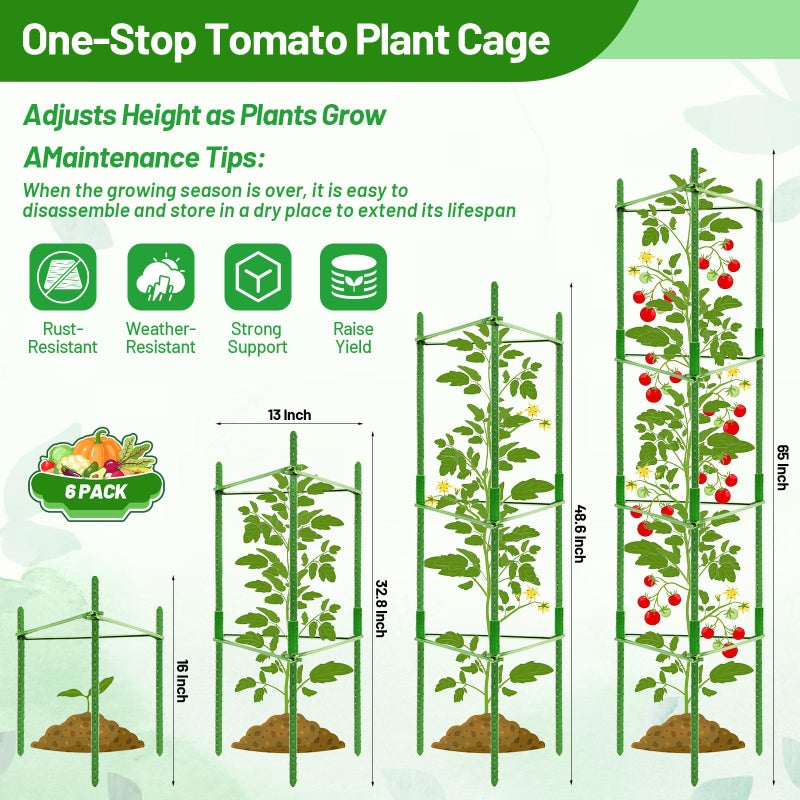 Legigo 6 Pack Tomato Cages with 10 Gallon Grow Bags- 48inch Tomato Trellis Plant Support Stakes Planter, Tomato Plant Cages Garden Trellis for Vertical Climbing Plants Vegetables Flowers Fruits - Image 2