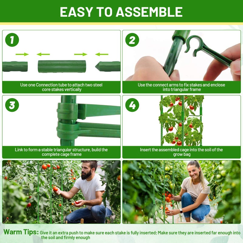 Legigo 6 Pack Tomato Cages with 10 Gallon Grow Bags- 48inch Tomato Trellis Plant Support Stakes Planter, Tomato Plant Cages Garden Trellis for Vertical Climbing Plants Vegetables Flowers Fruits - Image 4