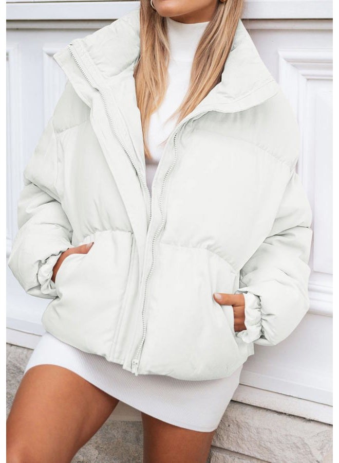 MEROKEETY Women's 2025 Winter Long Sleeve Zip Puffer Jacket Pockets Baggy Short Coats, White, S - Image 4