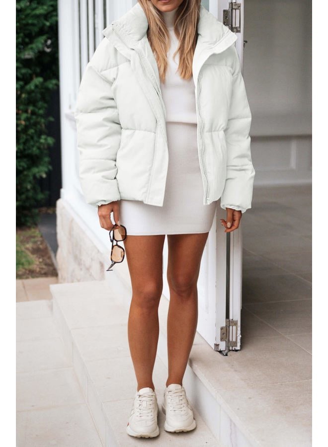 MEROKEETY Women's 2025 Winter Long Sleeve Zip Puffer Jacket Pockets Baggy Short Coats, White, S - Image 3
