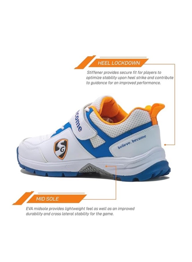 SG SG Century 6.0 Cricket Shoes, Designed to Elevate Your Game to New Heights Power, Precision, and Comfort White/Royal Blue/Orange No 9  - Image 4