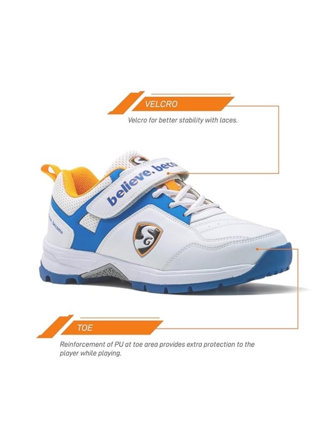 SG SG Century 6.0 Cricket Shoes, Designed to Elevate Your Game to New Heights Power, Precision, and Comfort White/Royal Blue/Orange No 9  - Image 3