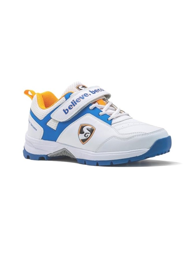 SG SG Century 6.0 Cricket Shoes, Designed to Elevate Your Game to New Heights Power, Precision, and Comfort White/Royal Blue/Orange No 9  - Image 1