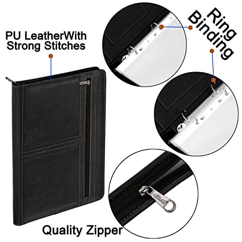 NISUN PU Leather 4 Ring Professional File Folder for Documents Certificates, Conference Folder, File with 20 Leafs - Black - Image 5