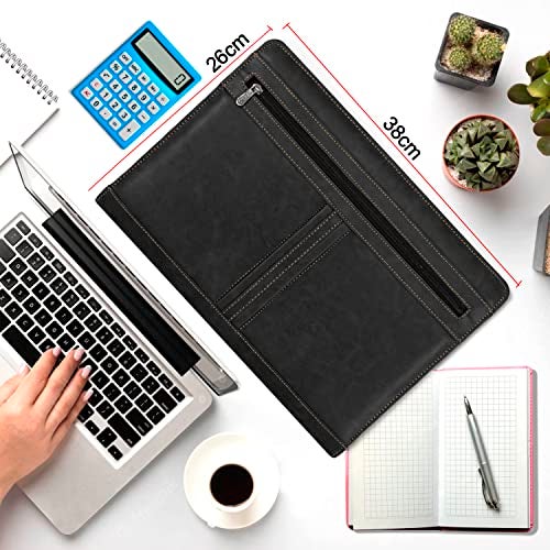 NISUN PU Leather 4 Ring Professional File Folder for Documents Certificates, Conference Folder, File with 20 Leafs - Black - Image 2