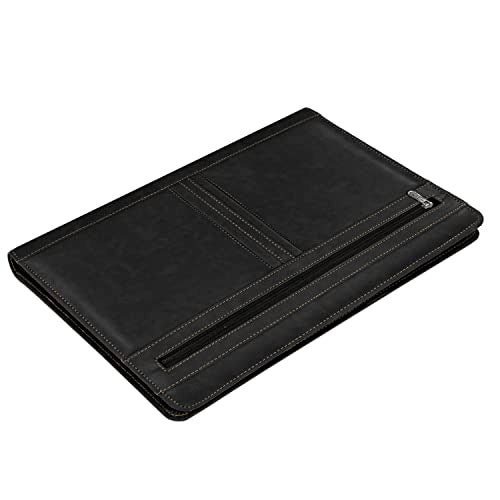 NISUN PU Leather 4 Ring Professional File Folder for Documents Certificates, Conference Folder, File with 20 Leafs - Black - Image 1