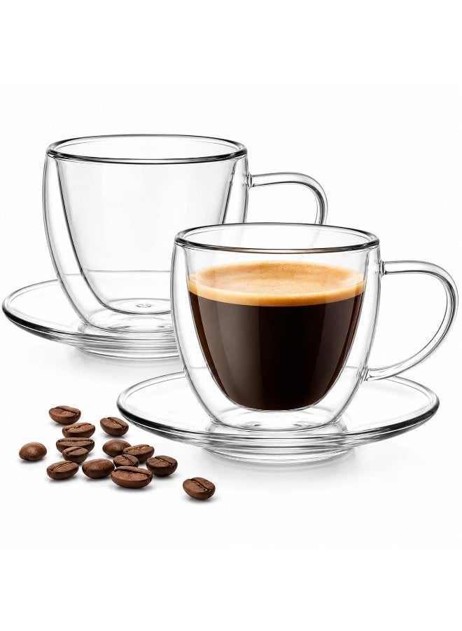 BLACKSTONE CS915 Double Wall Glass Cup and Saucer Set 2 Cups 2 Saucers 180ml Borosilicate Coffee and Tea Glasses - Image 1
