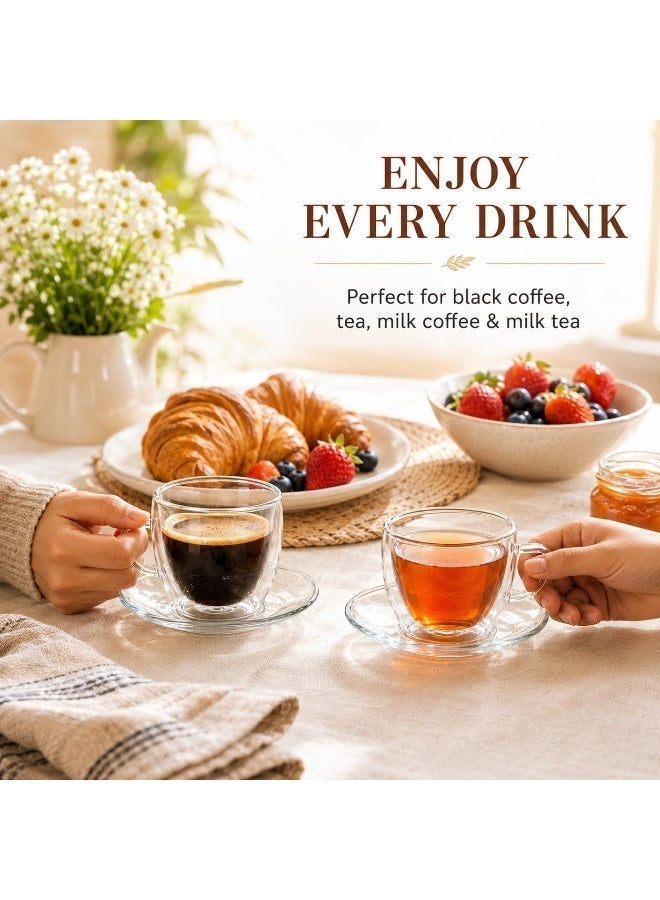 BLACKSTONE CS915 Double Wall Glass Cup and Saucer Set 2 Cups 2 Saucers 180ml Borosilicate Coffee and Tea Glasses - Image 2