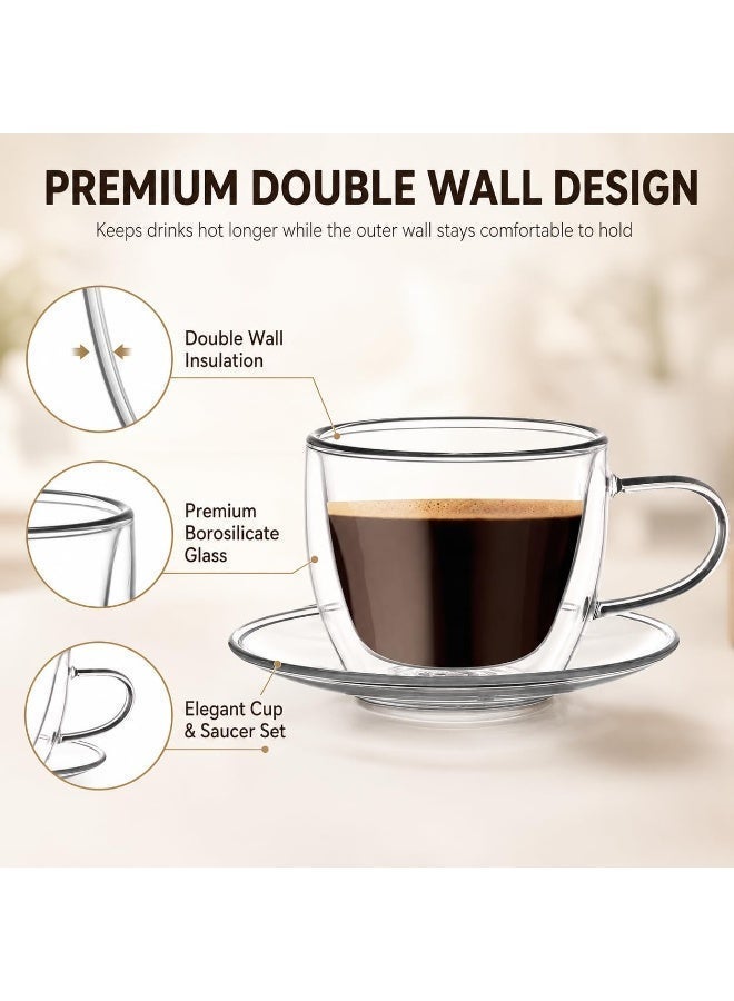 BLACKSTONE CS915 Double Wall Glass Cup and Saucer Set 2 Cups 2 Saucers 180ml Borosilicate Coffee and Tea Glasses - Image 3
