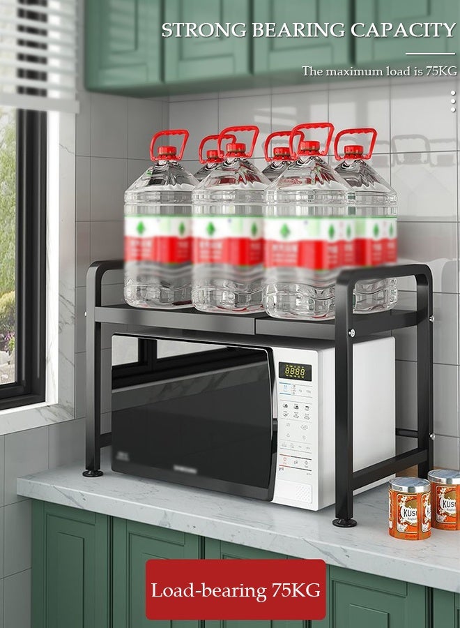 DUNISO رف فرن الميكروويف، رف فرن الميكروويف، رف ميكروويف قابل للتمدد أفقيًا، رف حامل محمصة لمستلزمات المطبخ، منظم طاولة المطبخ لفرن محمصة طباخ الأرز - Image 4