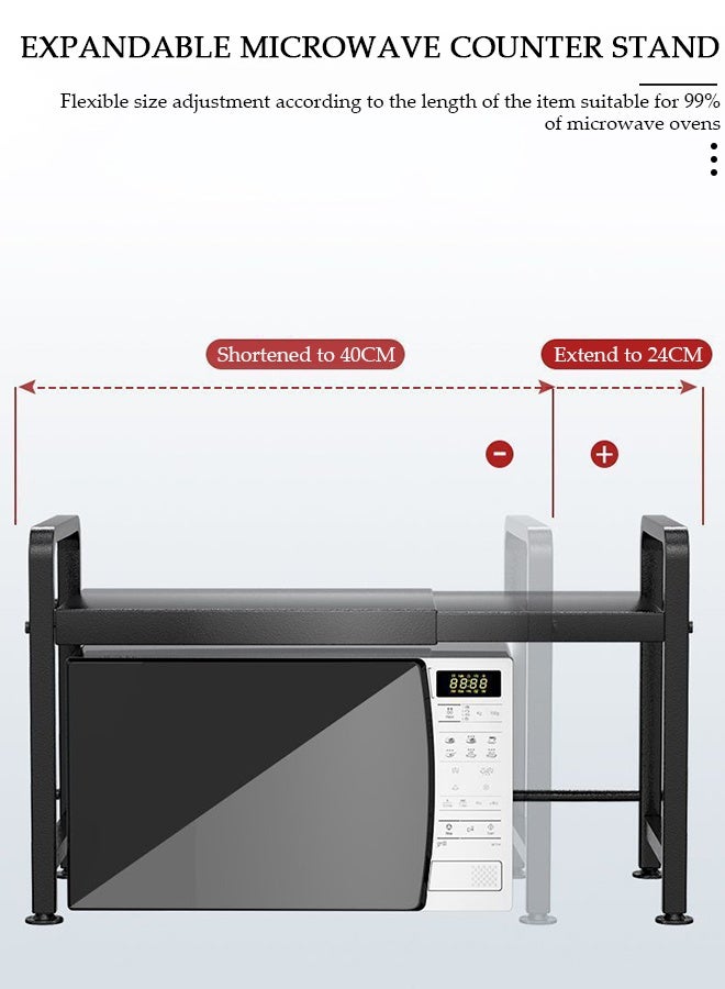 DUNISO رف فرن الميكروويف، رف فرن الميكروويف، رف ميكروويف قابل للتمدد أفقيًا، رف حامل محمصة لمستلزمات المطبخ، منظم طاولة المطبخ لفرن محمصة طباخ الأرز - Image 5