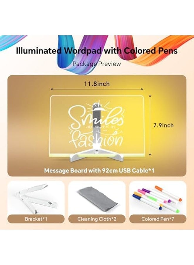 بيتيون لوح رسائل أكريليك مضيء LED – بمقاس 30×20 سم، لوح قابل للمسح الجاف مزوّد بإضاءة، يأتي مع 7 أقلام ملونة وقاعدة تثبيت، يمكن إعادة الكتابة عليه للرسم أو الملاحظات.  - Image 2