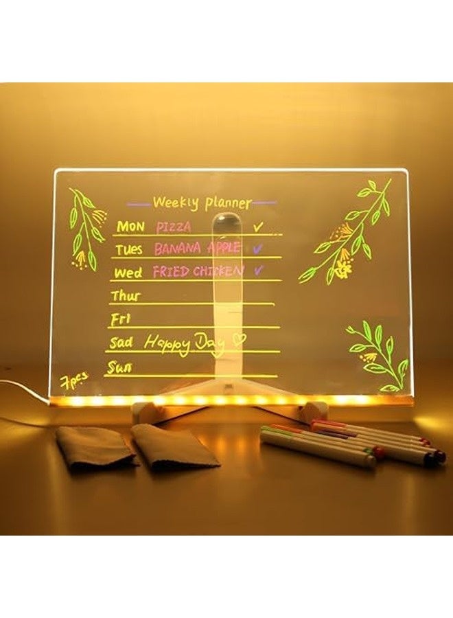 بيتيون لوح رسائل أكريليك مضيء LED – بمقاس 30×20 سم، لوح قابل للمسح الجاف مزوّد بإضاءة، يأتي مع 7 أقلام ملونة وقاعدة تثبيت، يمكن إعادة الكتابة عليه للرسم أو الملاحظات.  - Image 1
