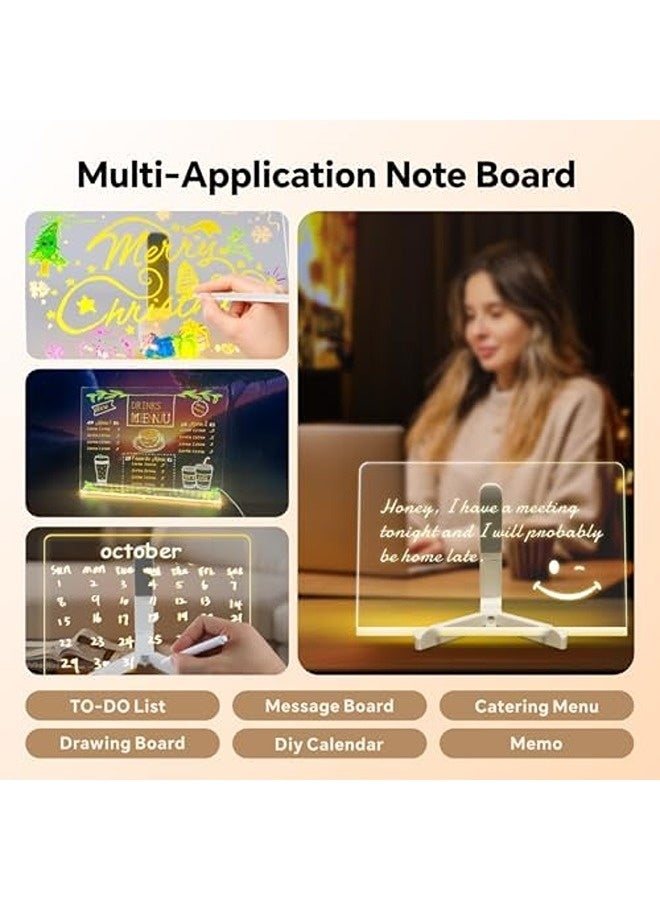 بيتيون لوح رسائل أكريليك مضيء LED – بمقاس 30×20 سم، لوح قابل للمسح الجاف مزوّد بإضاءة، يأتي مع 7 أقلام ملونة وقاعدة تثبيت، يمكن إعادة الكتابة عليه للرسم أو الملاحظات.  - Image 5