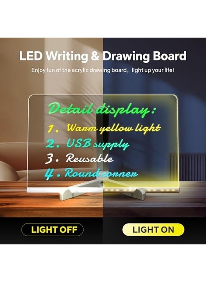 بيتيون لوح رسائل أكريليك مضيء LED – بمقاس 30×20 سم، لوح قابل للمسح الجاف مزوّد بإضاءة، يأتي مع 7 أقلام ملونة وقاعدة تثبيت، يمكن إعادة الكتابة عليه للرسم أو الملاحظات.  - Image 4