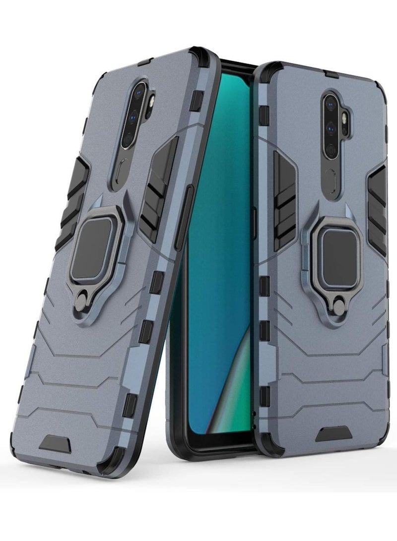 MaiJin Compatible With Oppo A9 2020 Case Metal Ring Grip Kickstand Bumper Works With Magnetic Car Mount Dual Layer Rugged Cover For Oppo A9 2020 Navy Blue - Image 1